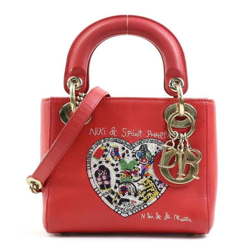 Christian Dior Leather 2Way Crossbody Bag Multicolor Red